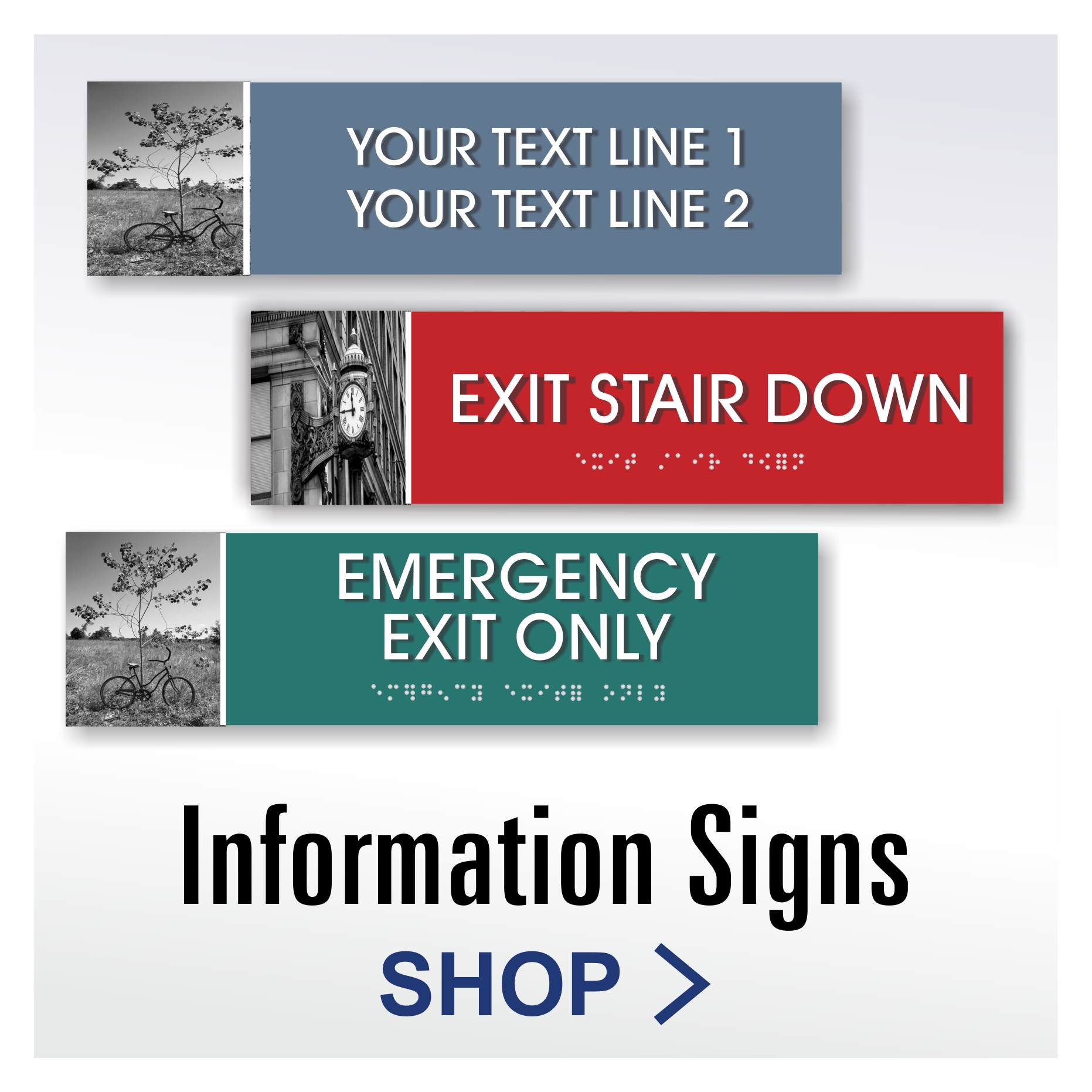 Vintage ADA information signs with black and white photo design